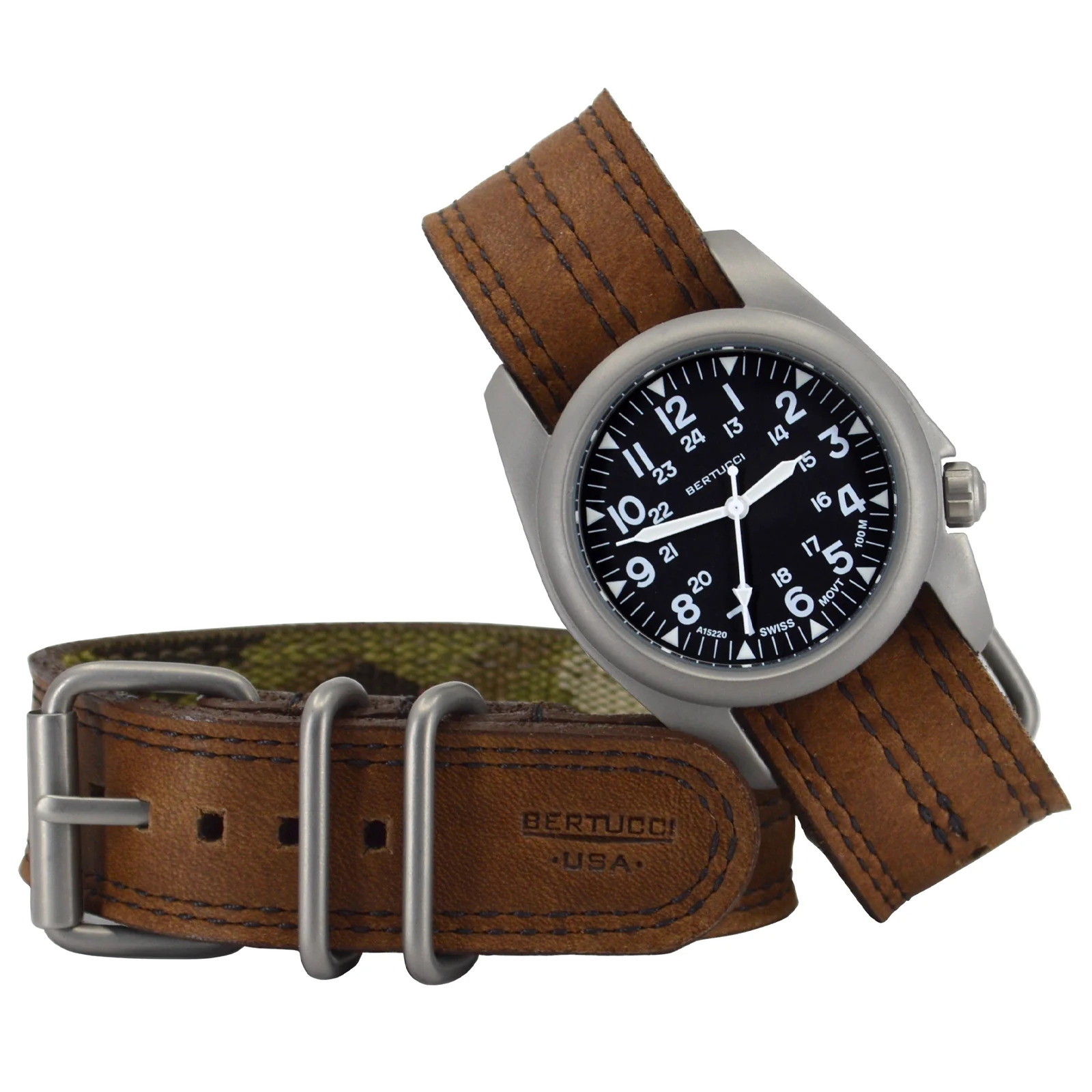 #11508 A-2S Pantera™ Six - Black dial, Flint Brown w/ Dk. Brown Stitch Band - Image 4