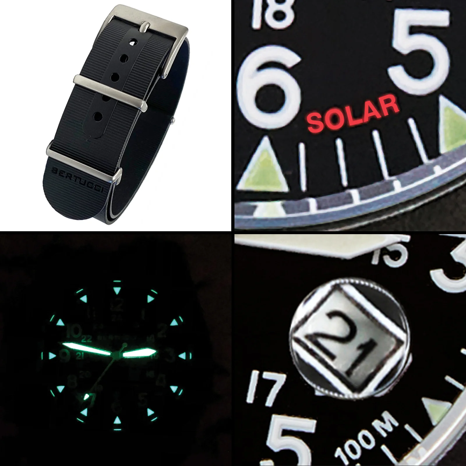 #13803 A-3PS Solar Field Italia - Black w/ Black G10 NATO Italian Rubber Band - Image 3