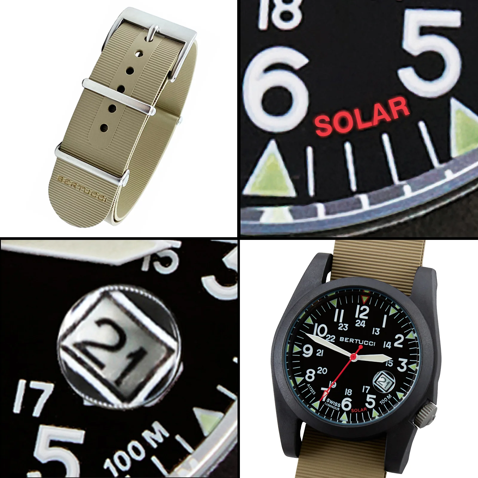 #13804 A-3PS Solar Field Italia - Black w/ Bertucci Khaki G10 NATO Italian Rubber Band - Image 3
