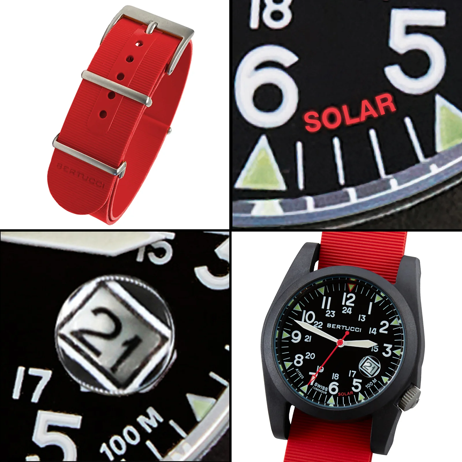 #13805 A-3PS Solar Field Italia- Black w/ Rosso Corsa G10 NATO Italian Rubber Band - Image 3