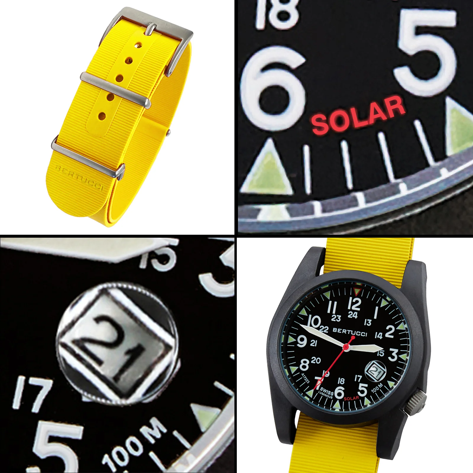 #13806 A-3PS Solar Field Italia - Black w/ Pro-Yellow G10 NATO Italian Rubber Band - Image 5