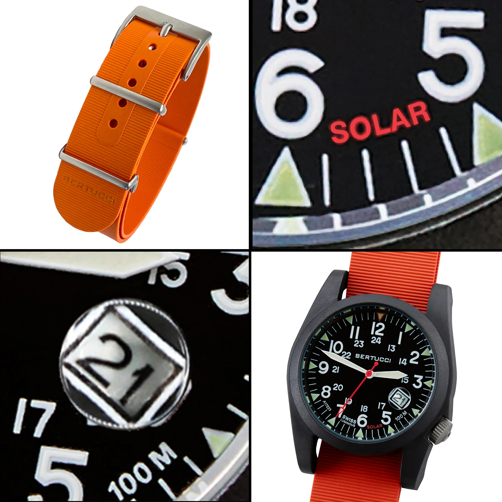 #13807 A-3PS Solar Field Italia - Black w/ Base Camp Orange With G10 NATO Italian Rubber Band - Image 3