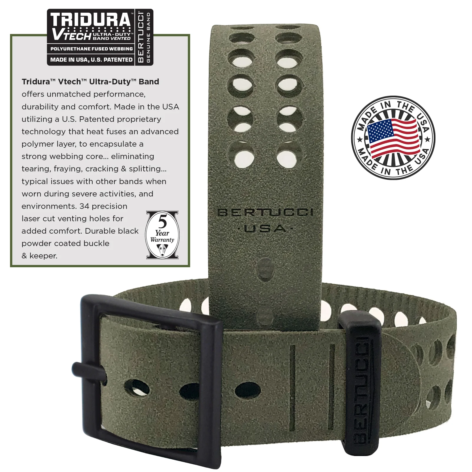 #22035 A-2SEL Super Illuminated Ghost Gray electroluminescent dial- #32V Foliage Vtech Tridura™ band + #301 Foliage Pro-Guard - Military Ultra-Duty™ - Image 4