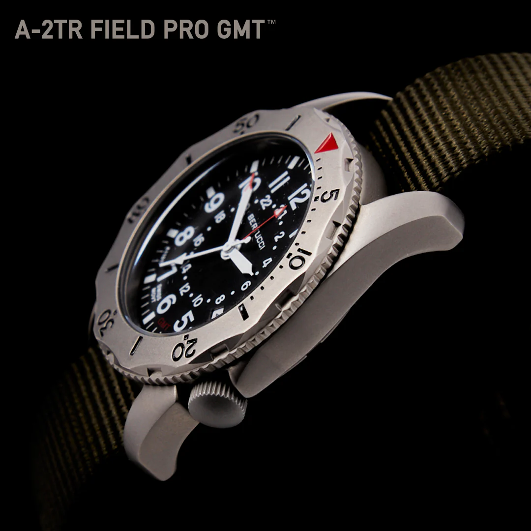 #12118 A-2TR Field Pro GMT, Black dial - Defender Olive Nylon Band - Image 6